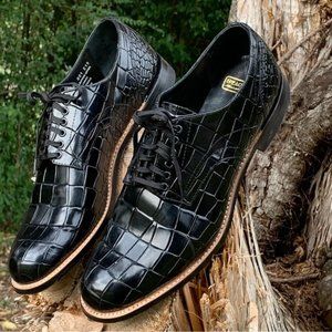 Stacy Adams Madison Oxfords - Black Crocodile Print Leather - Size 8.5 D